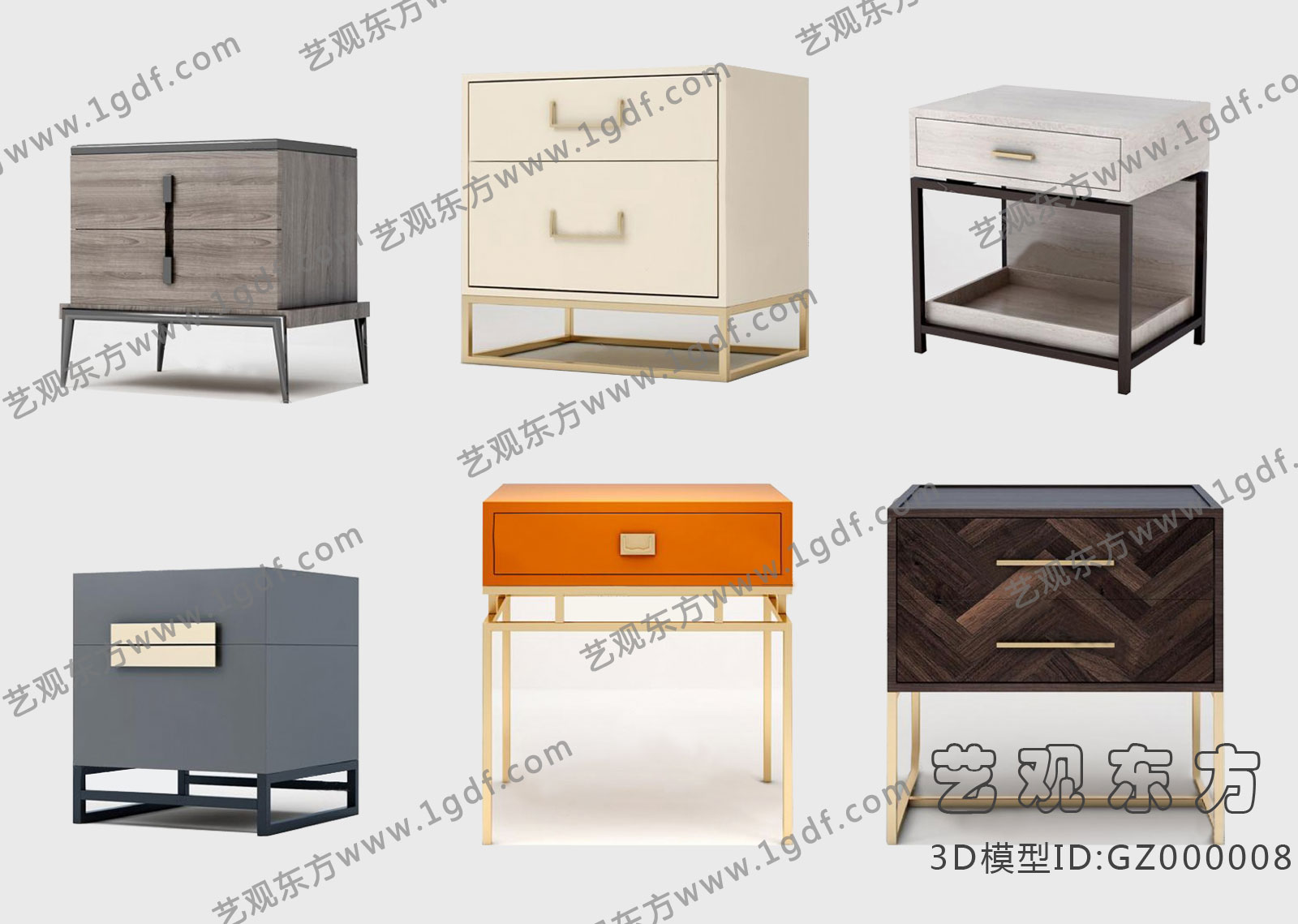 新中式床头柜组合3d模型下载
