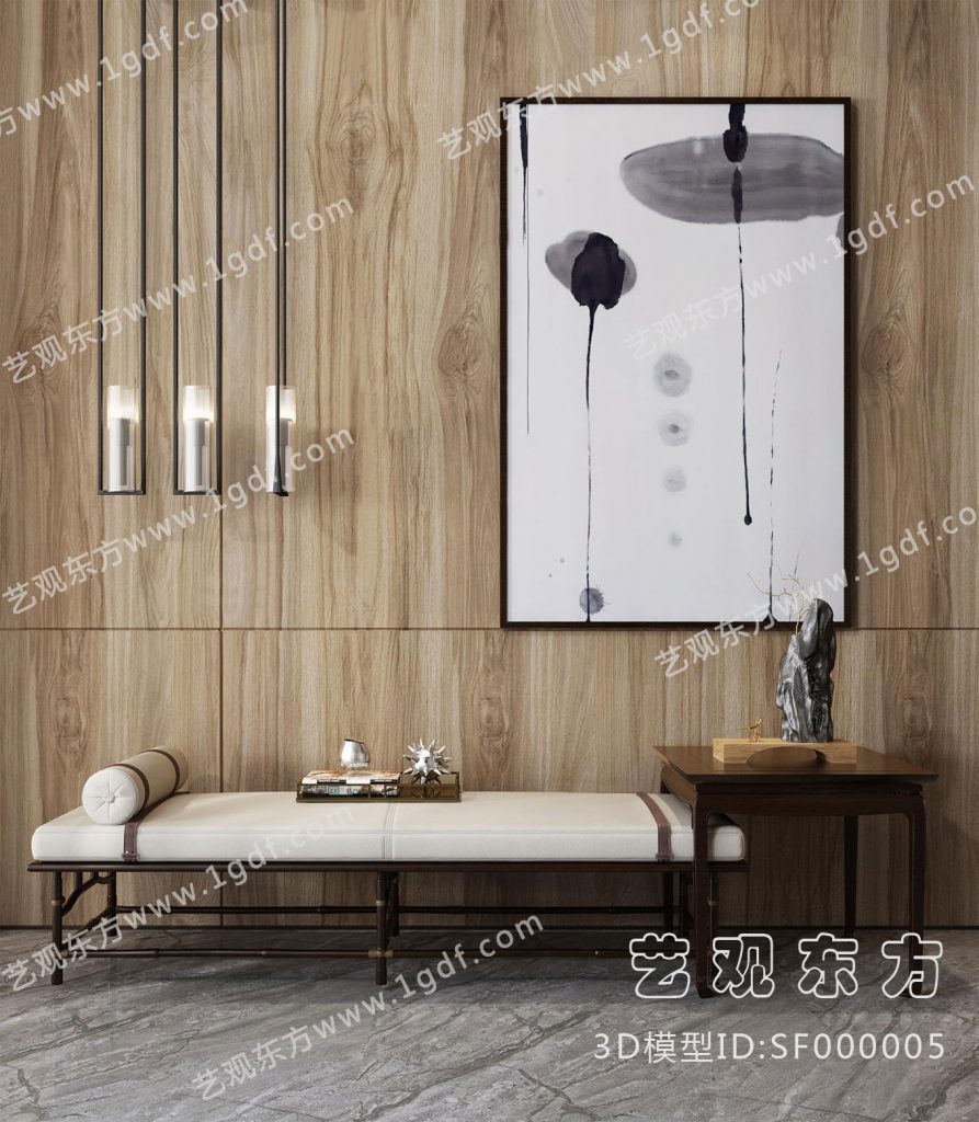 新中式沙发凳3d模型
