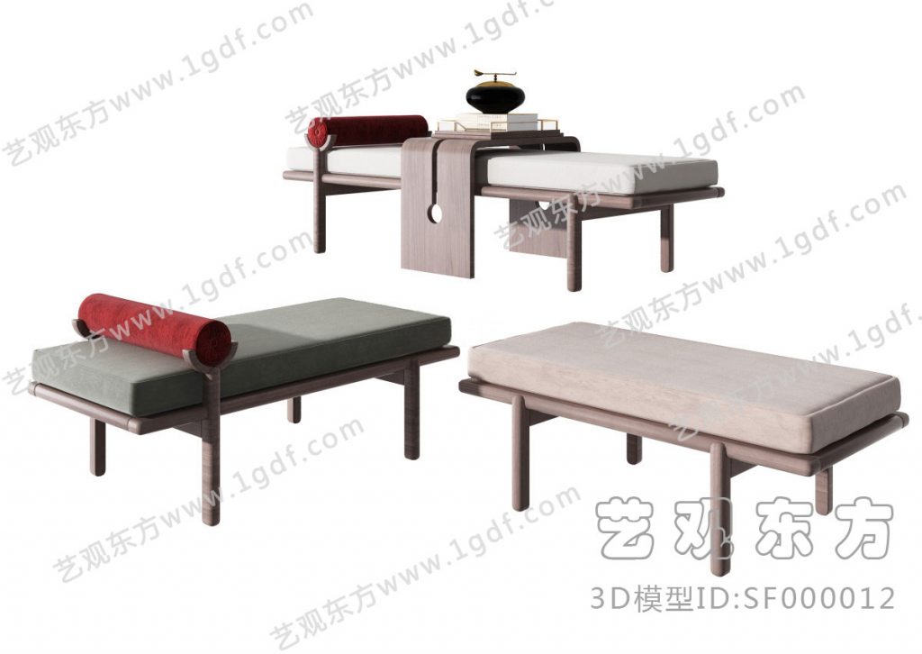 新中式沙发凳脚踏3d模型下载