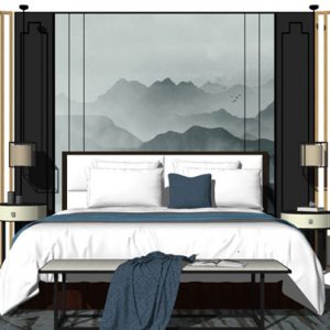 新中式双人床su模型下载
