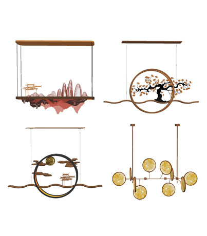 新中式禅意装饰吊灯su模型下载