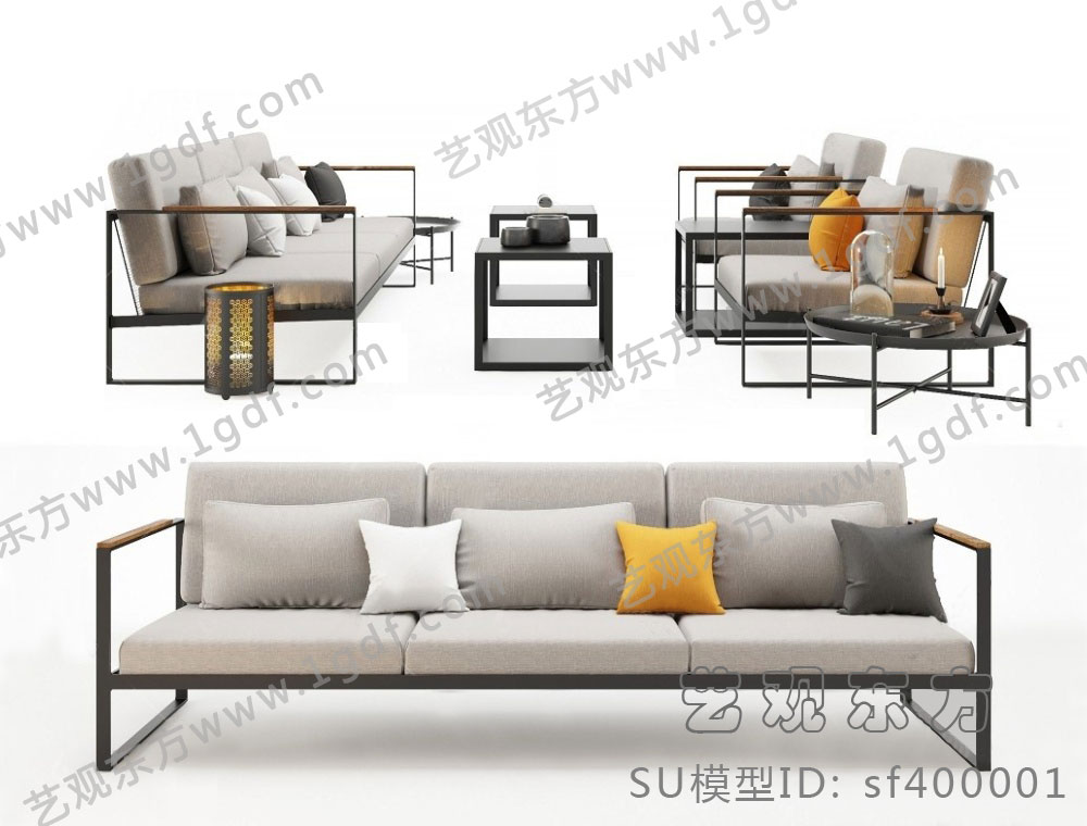 新中式沙发茶几组合SU模型 下载