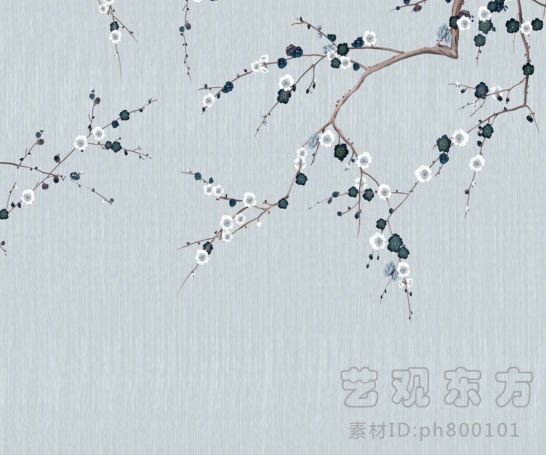 新中式梅花壁画背景画下载