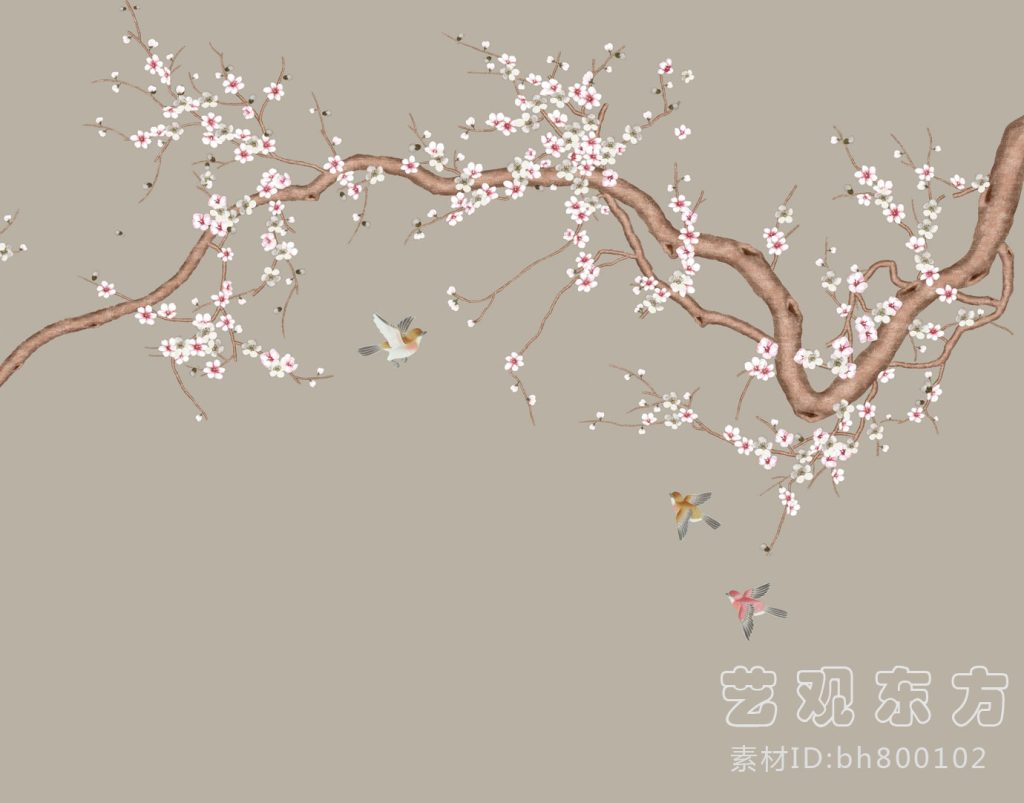 新中式梅花壁画下载